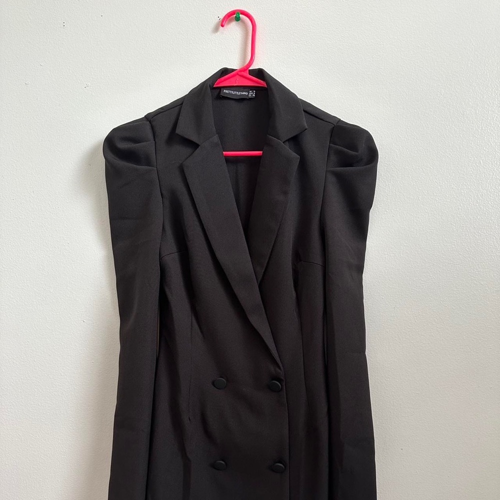 Pretty Little Thing Black Puff Sleeve Button Up Blazer Dress